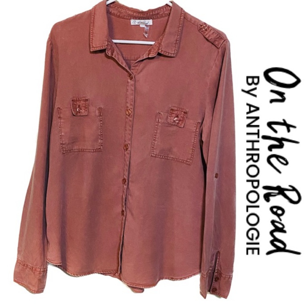 By Anthropologie ON THE ROAD L/S Button Front 100%Tencel Utility Shirt Size L